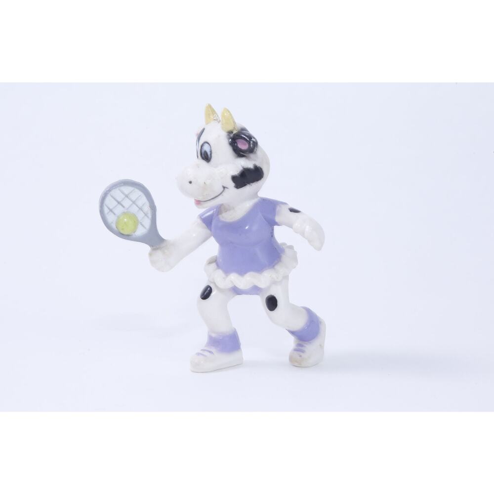 Russ Berrie, Cow, Tennis Player, PVC Figure, 3", Purple Sports Suit, Outfit, Spo